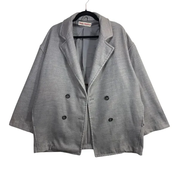 Free People S Oversized‎ Double Breasted Knit Blazer Jacket Gray Minimal Winter - Image 2