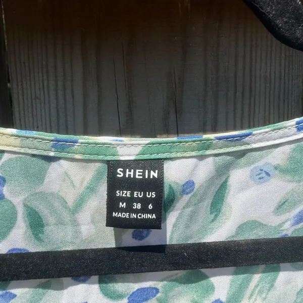 Shein Green Blue Floral Botanical Wrap V-Neck Maxi Dress Short Sleeve Size 6 M - Image 2