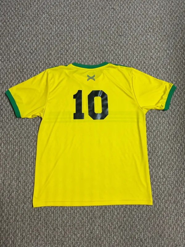 Brazil #10 International FIFA Yellow and Green Xara Soccer Jersey - Image 5