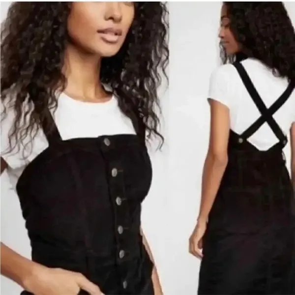 Free People Women’s Corduroy Jumper mini dress Black Size 28 - Image 2