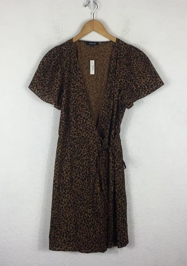NWT Madewell Flutter-Sleeve Wrap Mini Dress in Painted Leopard Medium - Image 3