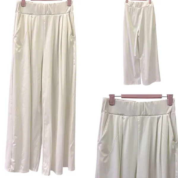 Source Unknown White Wide Leg High Waist Pull On Pants Pleated Front with Pockets Womens Medium - Image 6