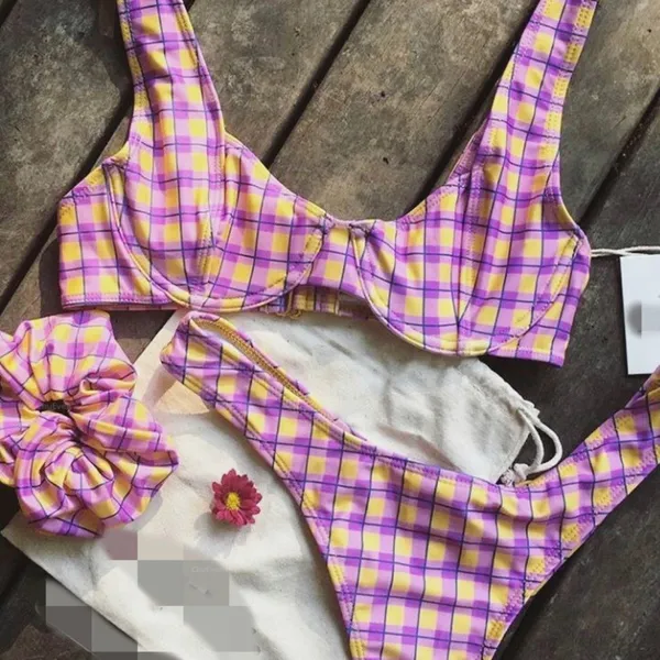Lydia purple checked cheeky swimsuits Size L - Image 2