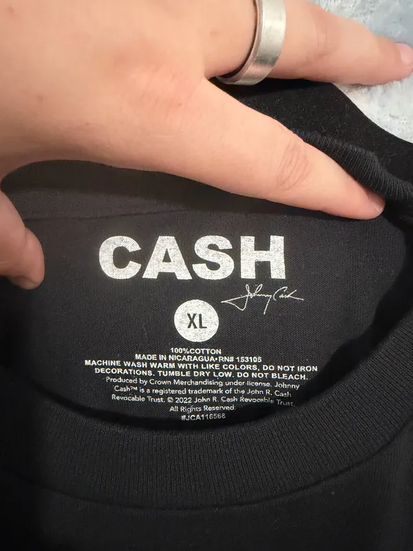 Johnny Cash Cowboy Hat and Roses Black Graphic T-Shirt - Image 3