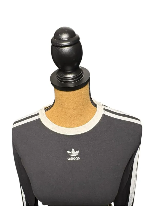 Adidas Originals Womens L 3 Stripes Cropped Long Sleeve Tee Black Blokecore - Image 5
