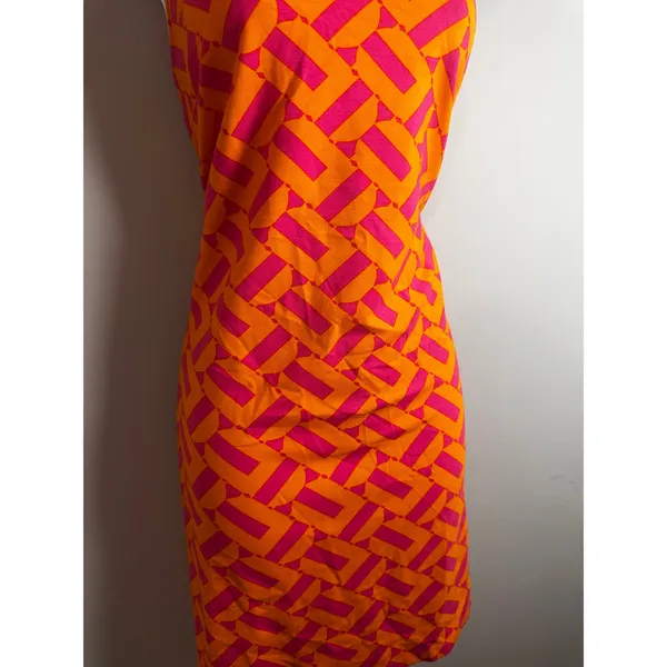 Trina Turk Leko Mini‎ Dress Orange Pink Geometric Cowl Neck Sleeveless NWT L - Image 5