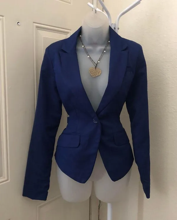 New Look blue single button fitted blazer long sleeve office siren core #2000s #y2k - Image 2