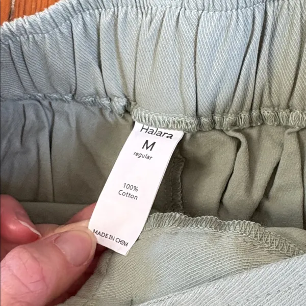 Halara Womens Jogger Pants Mid Rise Pleated Pockets Cotton Twill Green Medium‎ - Image 2