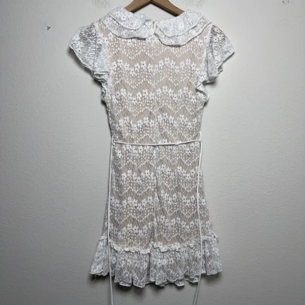 Selfie Leslie Women Coquette Mini Dress Medium‎ White Lace Ruffle Flutter Sleeve - Image 5