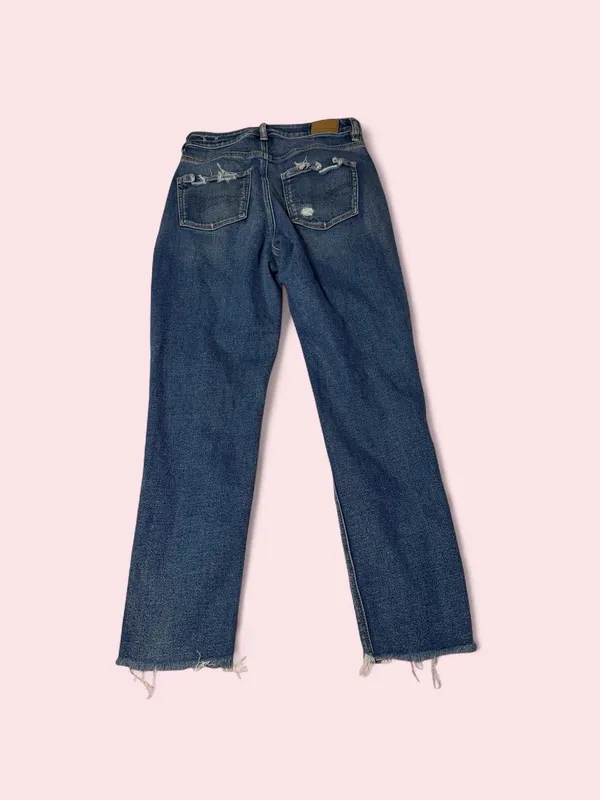 American Eagle Outfitters Distressed Dark Blue Straight Leg mom Jeans - Image 2