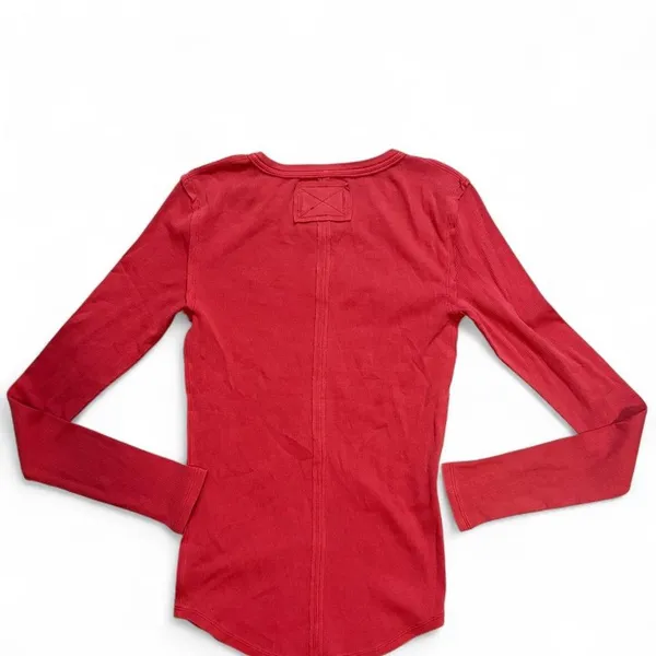 Free People We The Free Red Ribbed Henley Top XS Long Sleeve Fitted Boho - Image 5