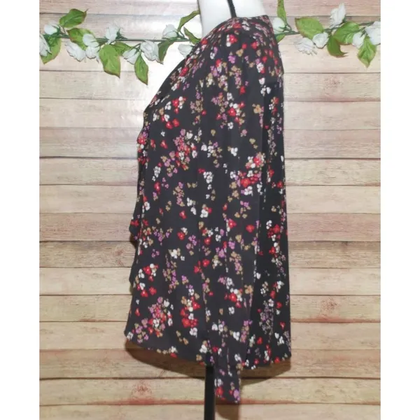 Ann Taylor Ladies Black Floral Long Sleeve Blouse Size S Button Up Ruffle Front - Image 5