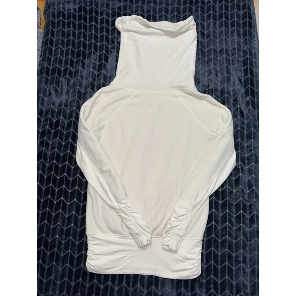 LULULEMON Don't Hurry Be Happy Pullover ivory Fleece Cowl Neck Rare Sz 6 - Image 5