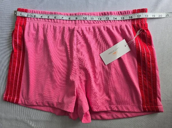 Lazy sundays Pink Athletic Mesh Shorts with Red Contrast Side Panels Size XL - Image 3