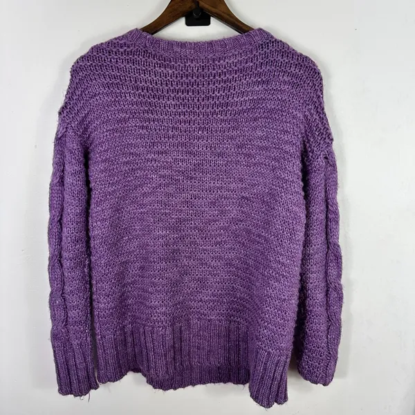 American‎ Eagle Sweater Womens M Purple Cable Knit Wool Blend Chunky Pullover - Image 3
