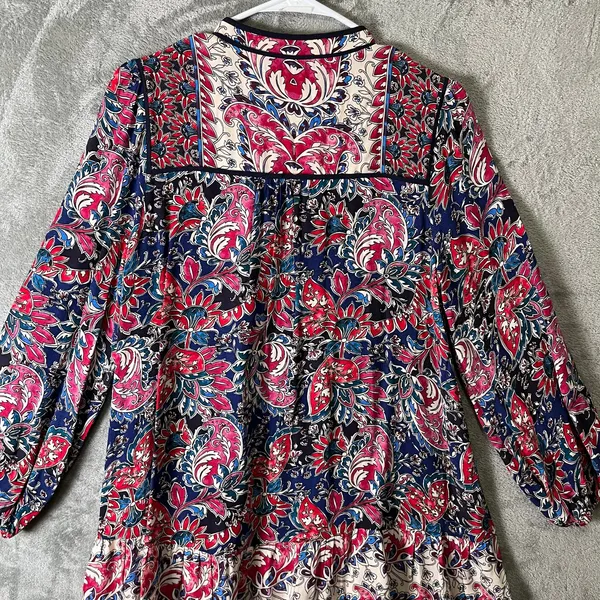 Anthropologie Spliced Tunic Dress Red & Blue Paisley Long Sleeve‎ Medium Petite - Image 7