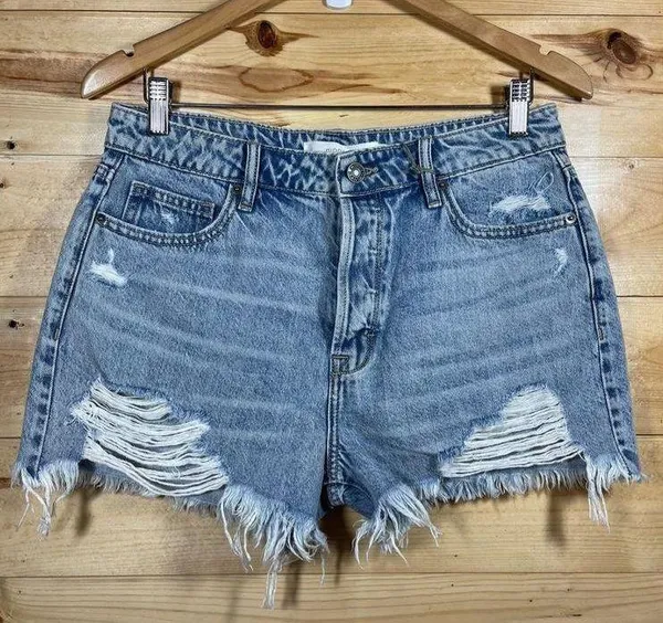 Hidden Women's High-Waisted Denim Destroyed Shorts Frayed Hem Size Large New wit - Image 2
