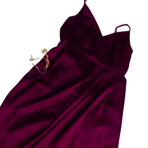 Women's Burgundy Satin Slip Dress Size 2 V Neck Spaghetti Strap Cocktail Prom - Image 2