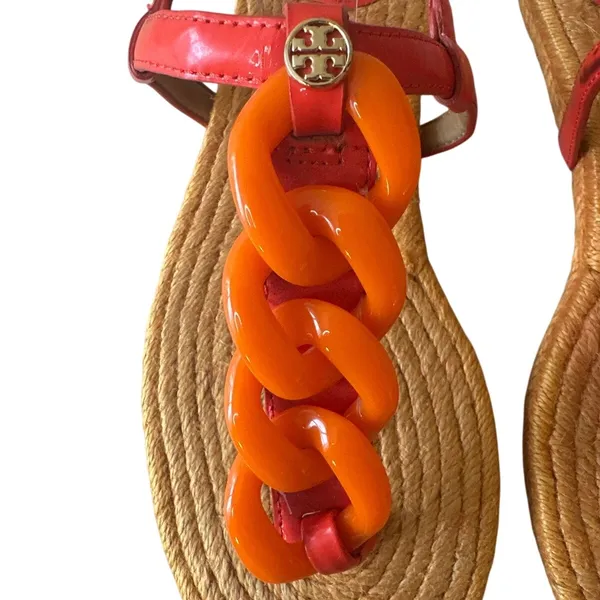 Tory Burch Everly Chain Link Espadrille‎ Sandals Orange Red 7 - Image 9