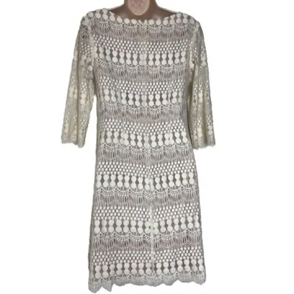 Eliza J Cream Lace Long Sleeve Dress - Image 11