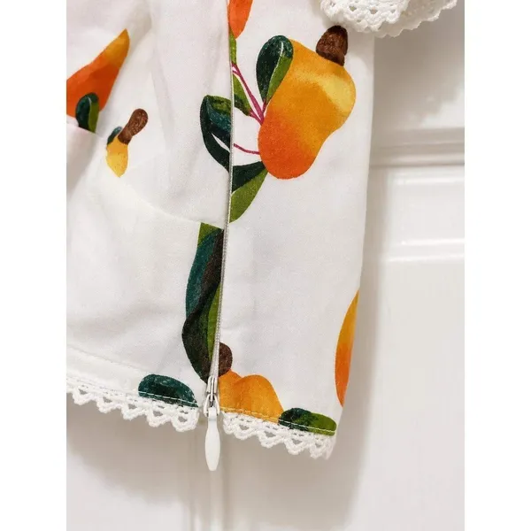 FARM Rio Cashew Fruit Print Twist Front Crop Top Flutter Sleeve Lace Trim Size S - Image 3