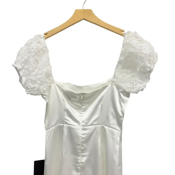 Lulus Precious Enchantment White Satin Floral Puff Sleeve Mini Dress size S NWT - Image 6