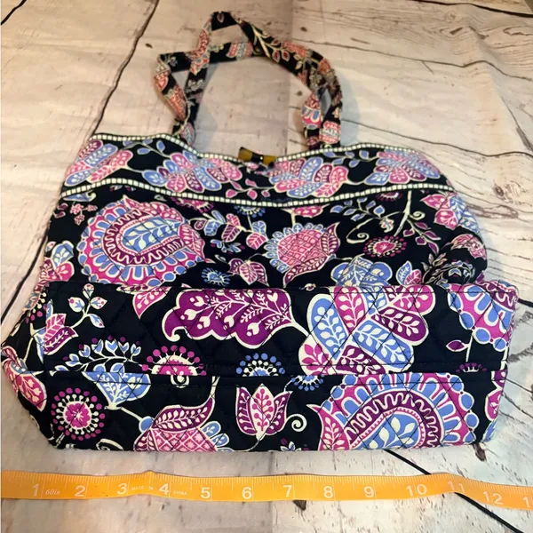 Vera Bradley Vera Tote in a black floral pattern. - Image 4