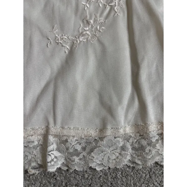 Vintage 80s Half Slip Skirt Medium Ivory Lace Floral Embroidered Lingerie Retro - Image 4