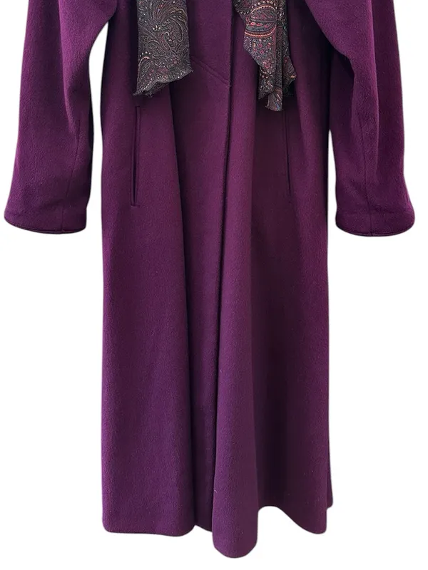 Vintage Casual Corner Purple Wool Long Coat USA Made Trench Scarf Purple Size 8 - Image 3
