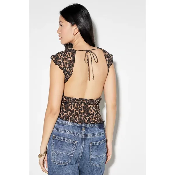 LIONESS Uno Tie Top in Leopard XXSmall Womens Sleeveless Tank - Image 9