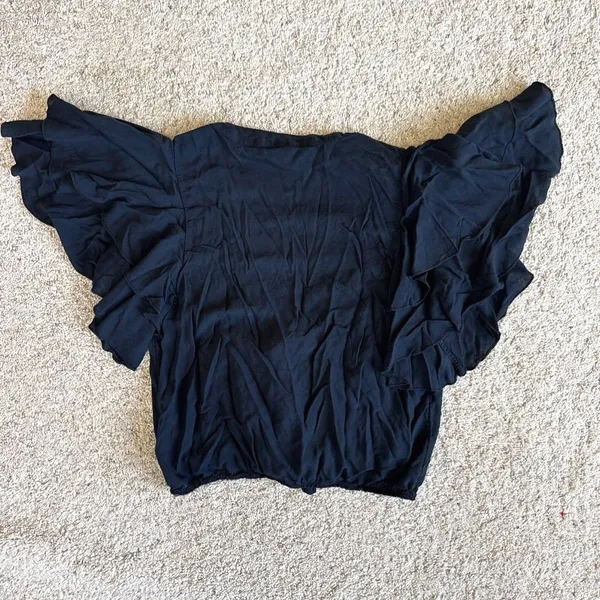 Intimately Free People Top Womens Medium Black Ruffle Flutter Sleeve Whimsygoth - Image 4