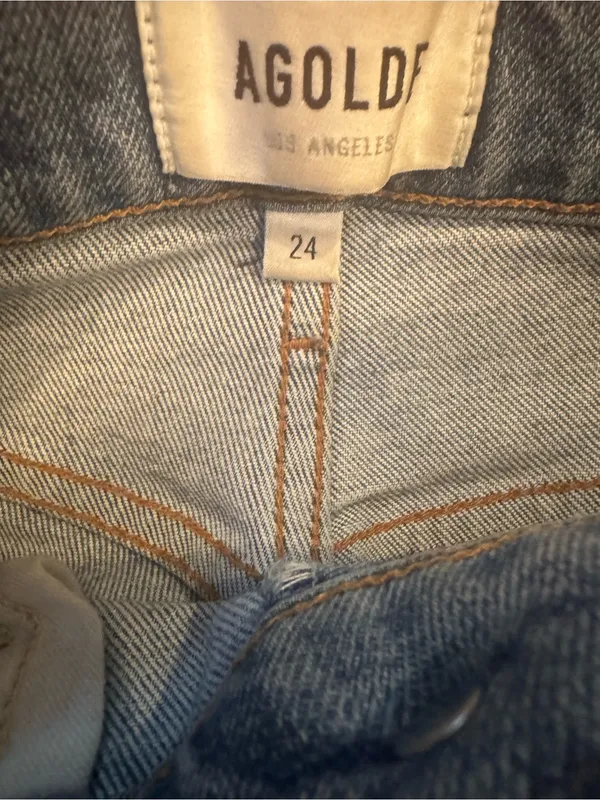 AGOLDE Riley High-Rise Straight Distressed Jeans Wash Medium Size 24 EUC - Image 4