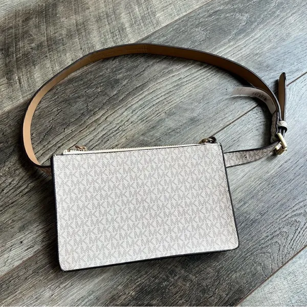 Michael Kors Mini Belt Bag Wristlet Purse Medium Cream Grey Tan Vegan Leather - Image 6