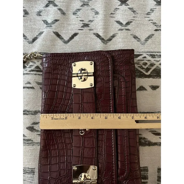 GUESS Handbag Shoulder Bag Y2K Purse Plum Alligator Skin‎ Style Silver Chain - Image 14