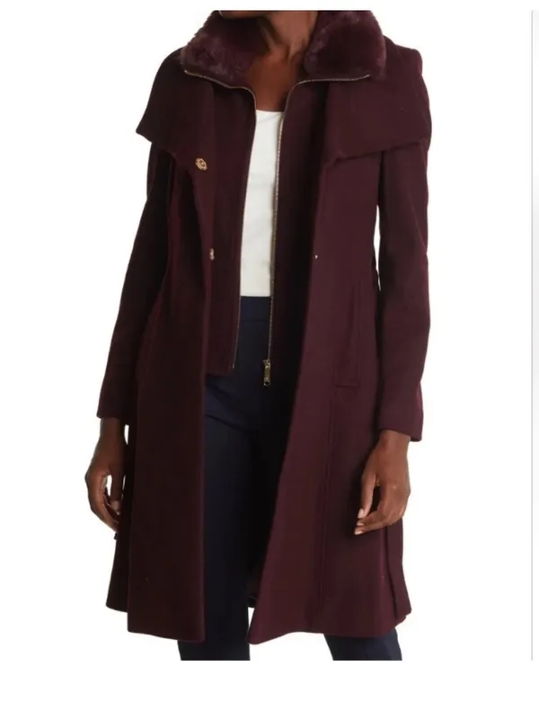 $360 Sam edelman belted wool coat in rich plum size 8 - Image 2
