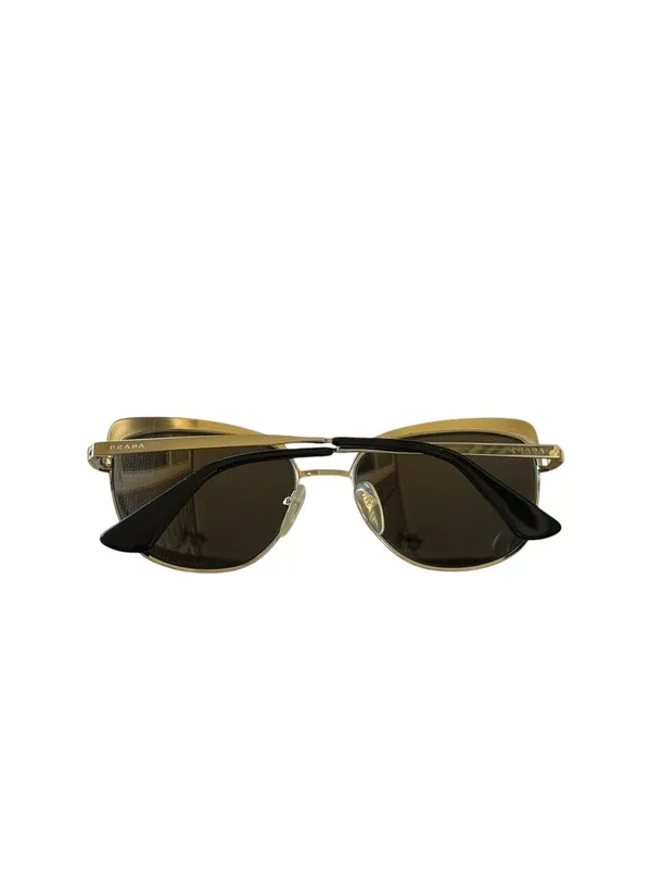 Prada Women's SPR51T SPR/51T Square Sunglasses Metallized Gold-Black - Image 3