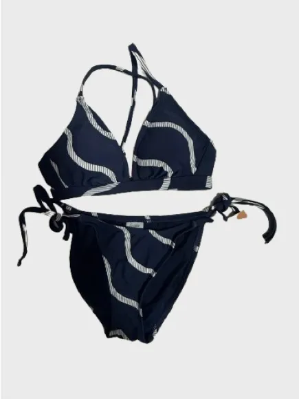Shade & Shore Navy and White Wave-Print Tie-Side Bikini - Image 2