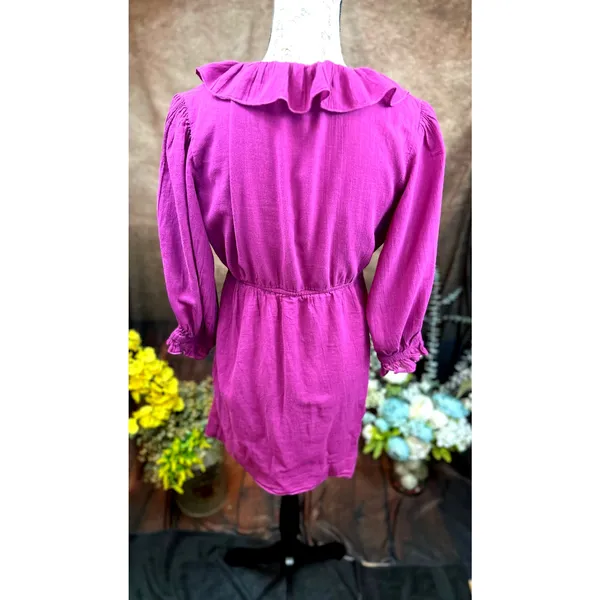 Free People Ruffled Collar 3/4 Sleeves Deep V Front Morning Light Mini Dress XS - Image 12