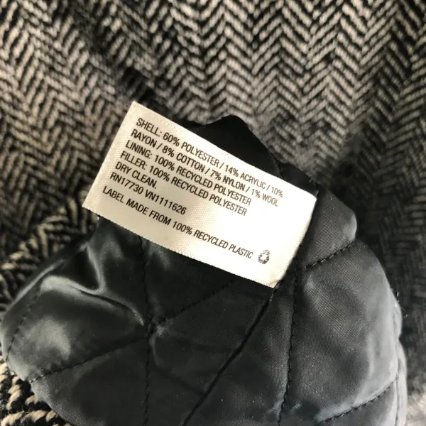 A New Day Herringbone Double-Breasted Coat Black/White Wool Blend Womens L - Image 5