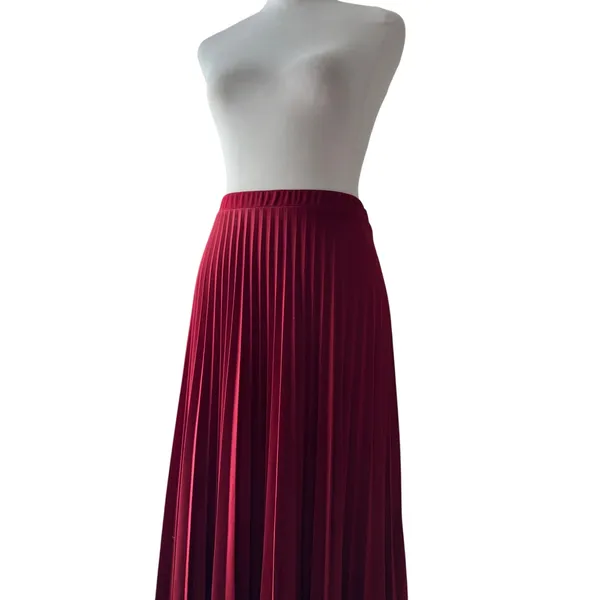 Vintage ‘70s Crimson Pleated A-Line Maxi Skirt - Image 4