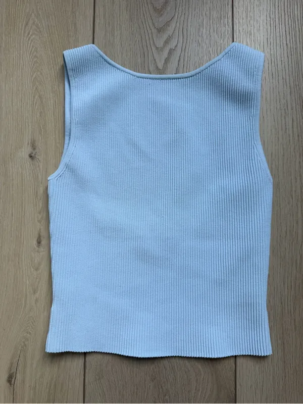 Aritzia Babaton Sculpt Knit Leading Top in Glacier Ice Blue Medium Low Back Tank - Image 7