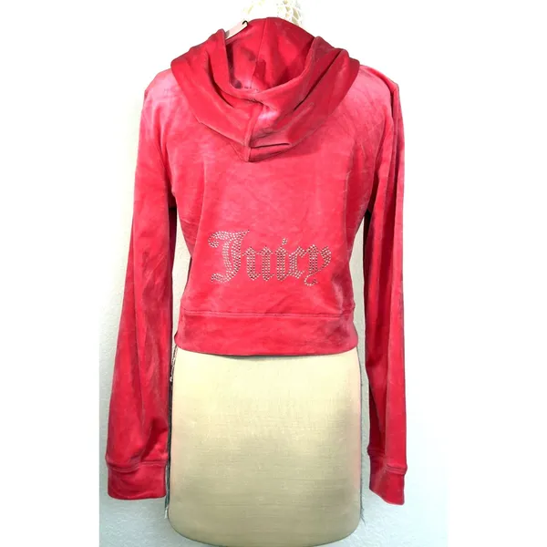 Juicy Couture NWT Pink Velour Zip Hoodie L Rhinestone Logo Y2K McBling - Image 3