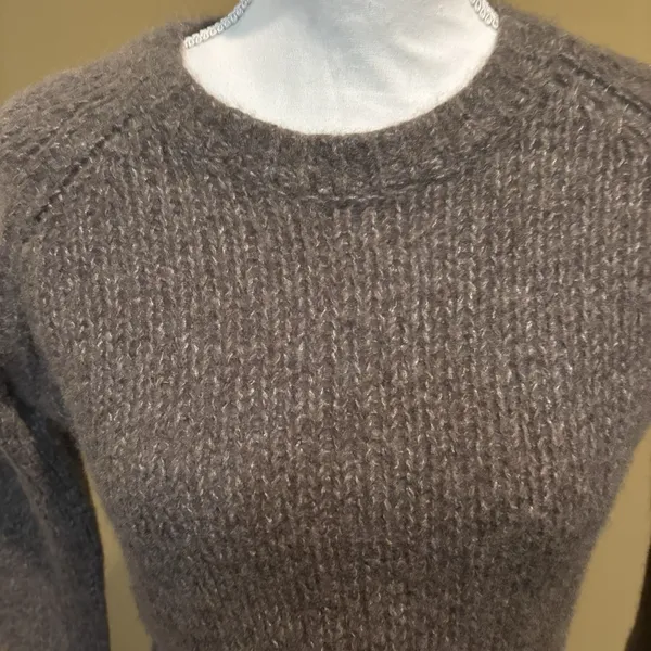 White + Warren Women's Sweater Small‎ Brown Cashmere Silk Blend Long Sleeve Crop - Image 3