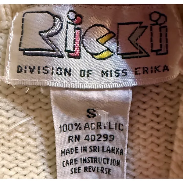 Vintage Ricki Mock Neck Sweater Women Small White Knit Ribbed‎ Turtleneck - Image 5