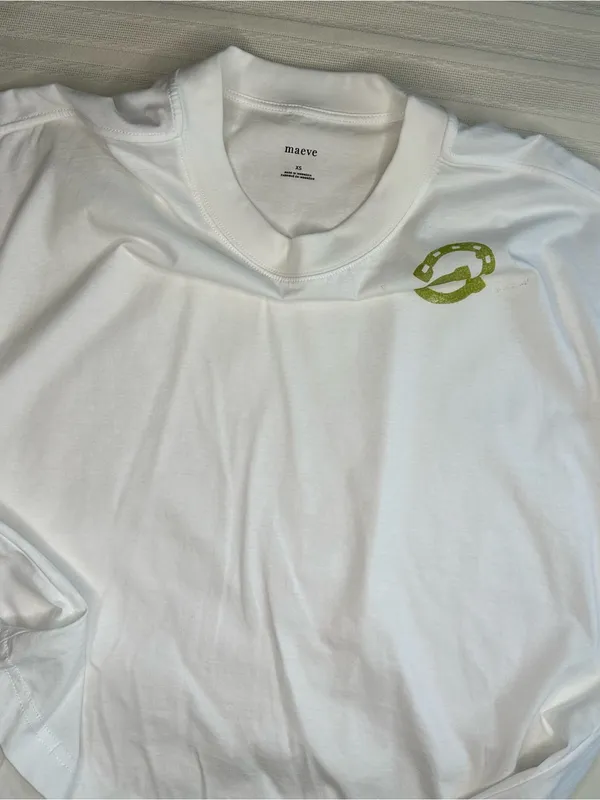 Maeve White Boxy Crop Tee with Lime Green Emblem 100% Cotton - Image 12