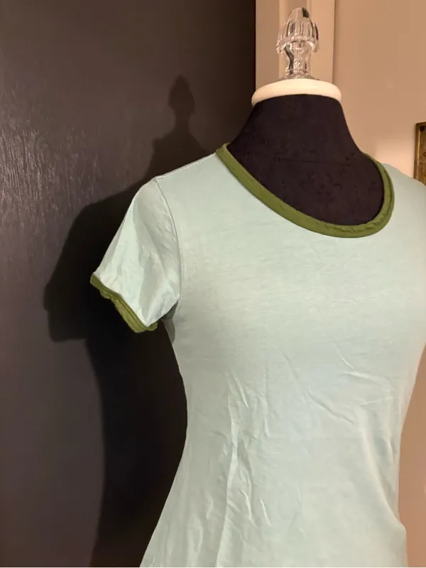 Anthropologie Pilcro Light Aqua Ringer 100% Cotton Tee with Olive Trim - Image 2