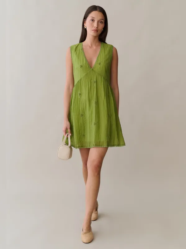NWT few moda Stefania Dress size XS green embroidered mini Kourt - Image 4