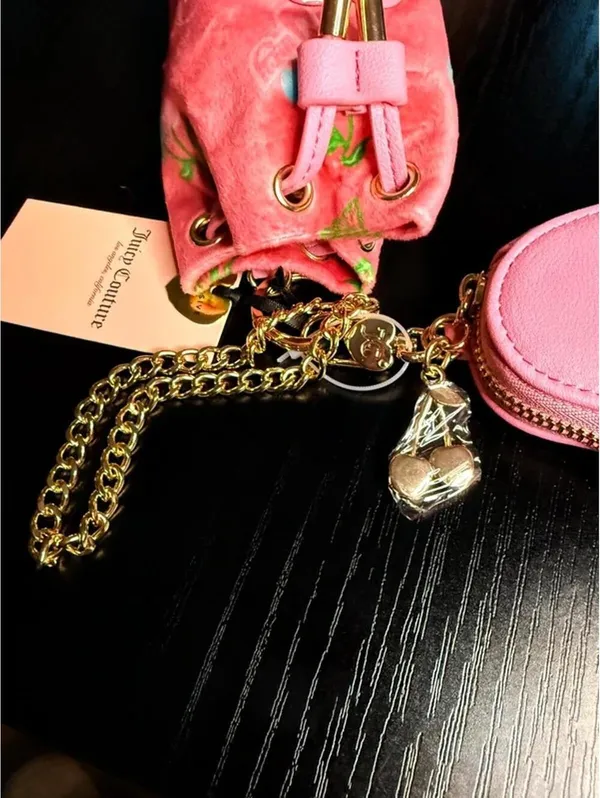 Juicy Couture Cherry Micro Bag Heart Coin Purse Charm Set Pink NWT - Image 9