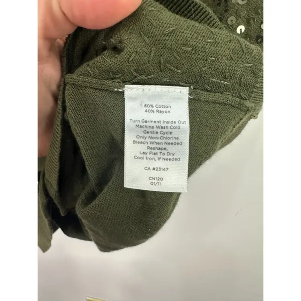 Talbots Short Sleeve Green Sequin‎ Cardigan Lightweight Sweater Womens Large - Image 4