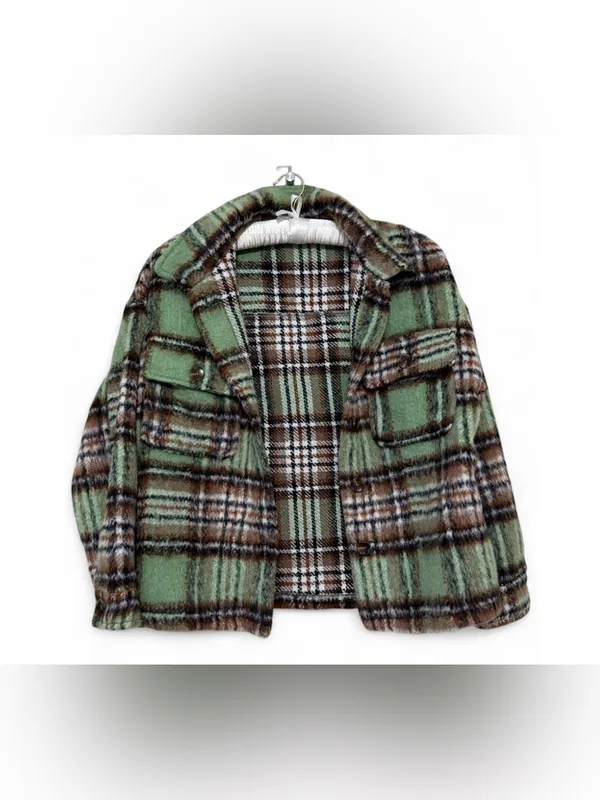 Lulus Women’s Sit Fireside Green Plaid Shacket Size XS - Image 8